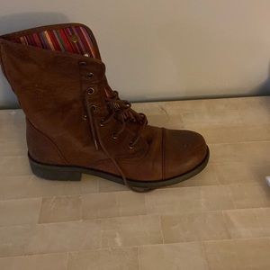 Brown tie up booties